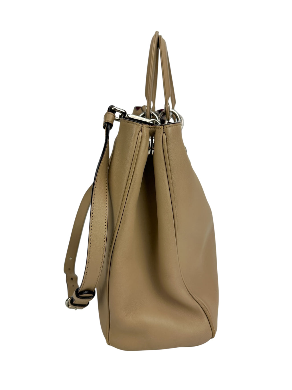 Christian Dior Beige Large Diorissimo Leather Bag W/ Pouch