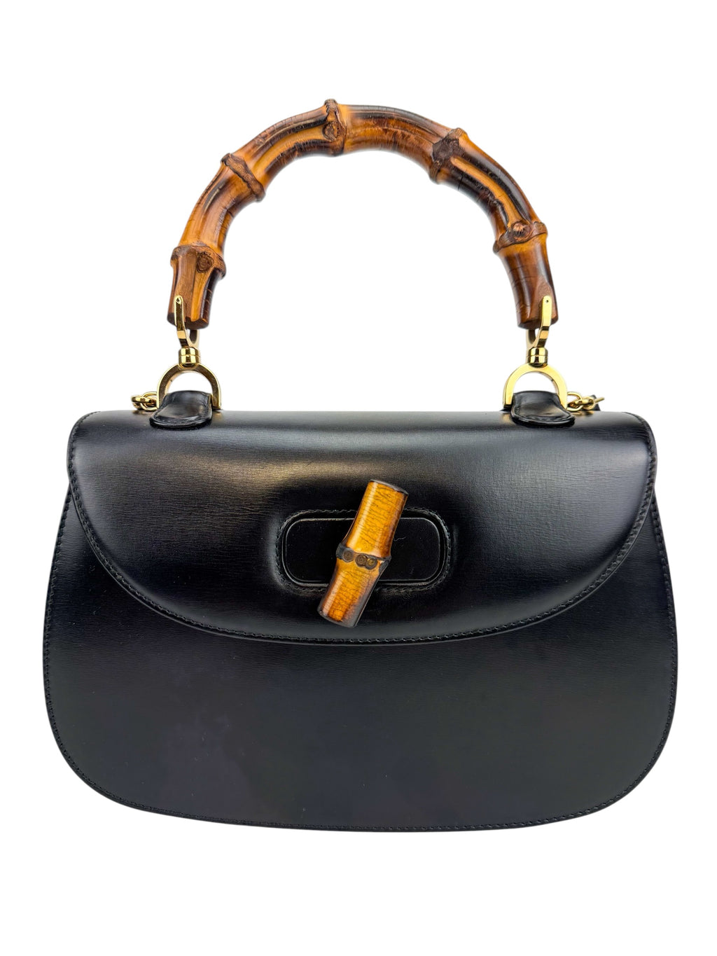 Gucci Vintage Medium Black Leather 1947 Bamboo Bag