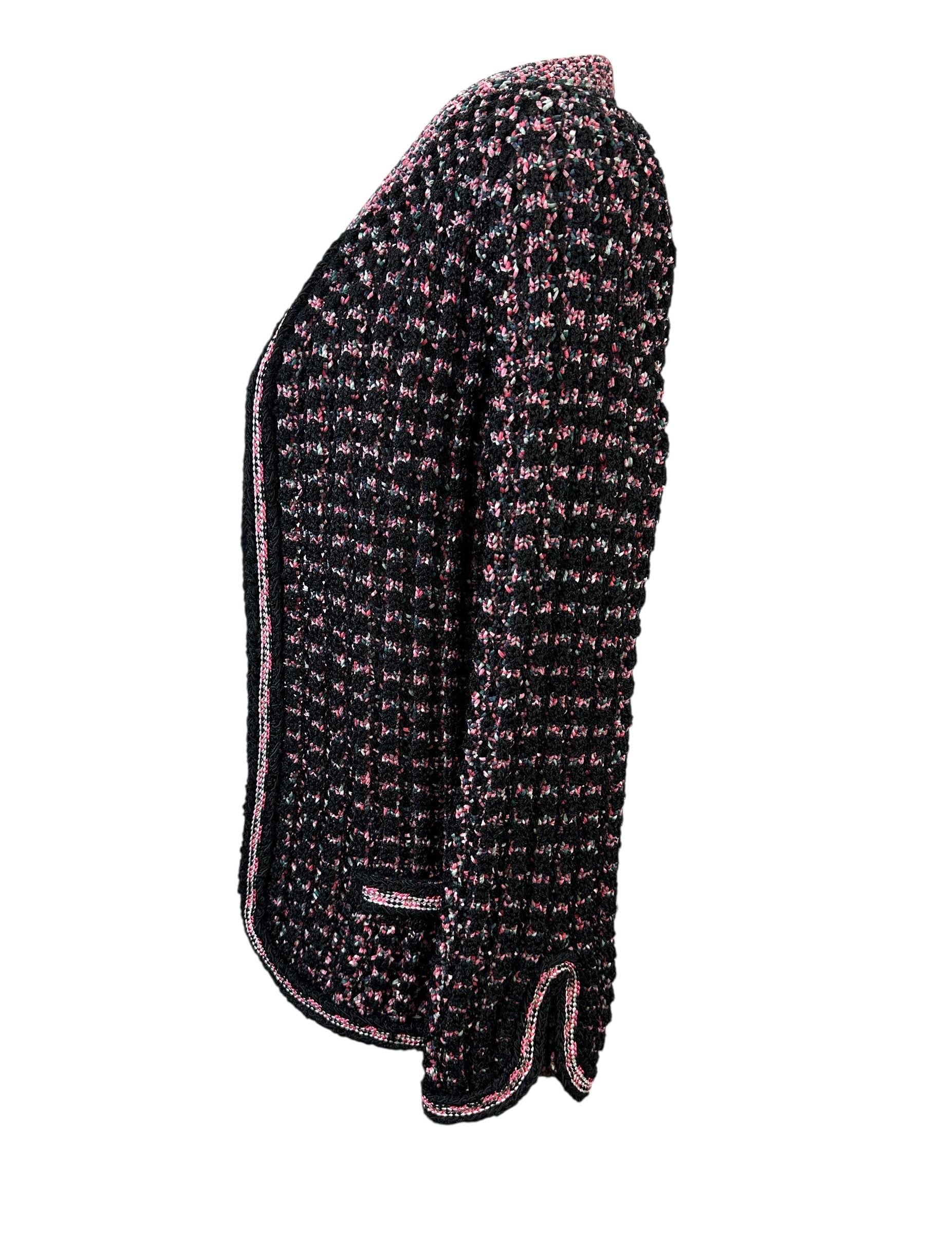 Chanel Black/Pink Tweed Knit Jacket Size 38