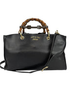 Gucci Black Medium Bamboo Shopper Tote