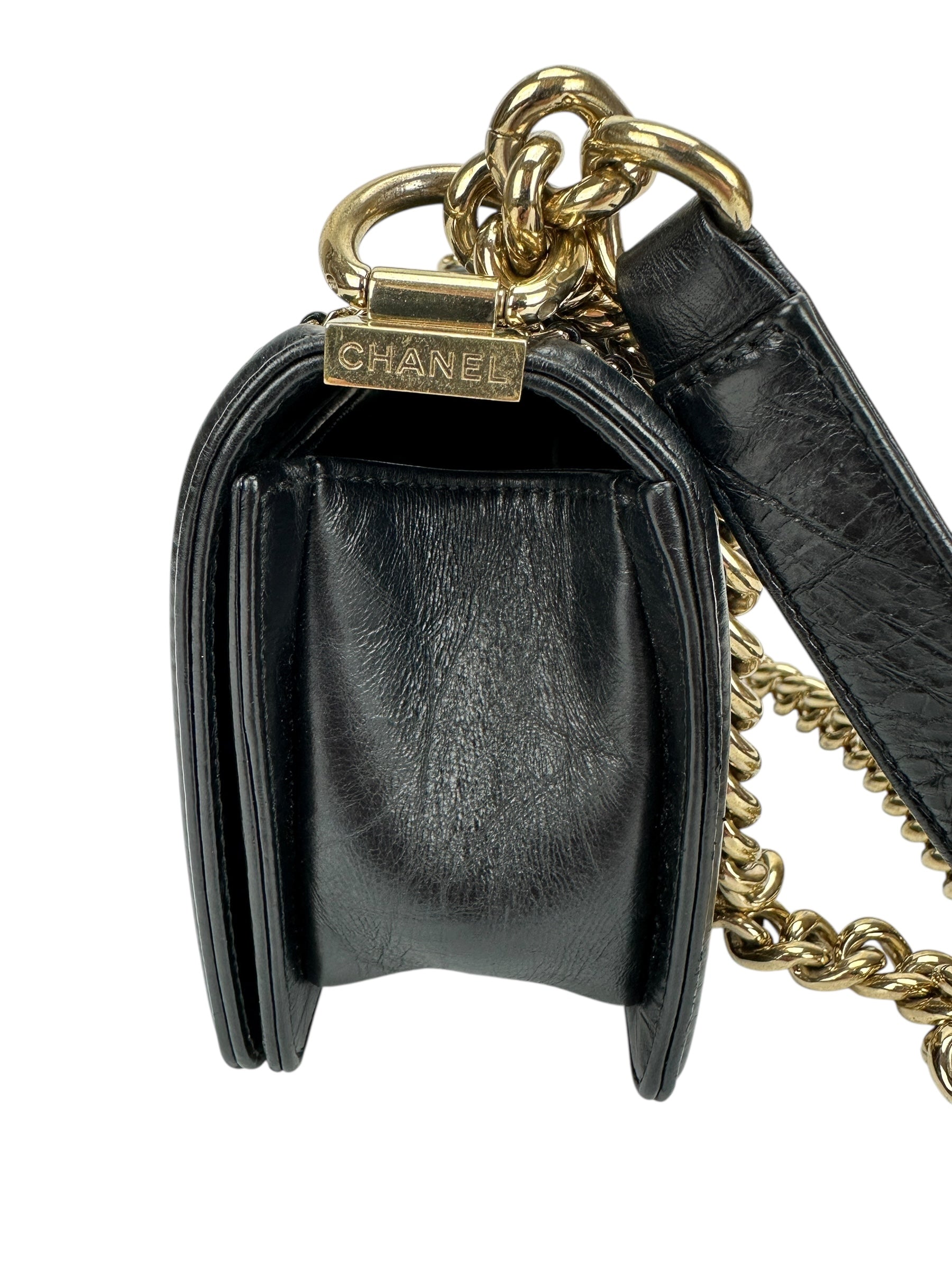 Chanel Black Leather Embellished Small Boy Bag