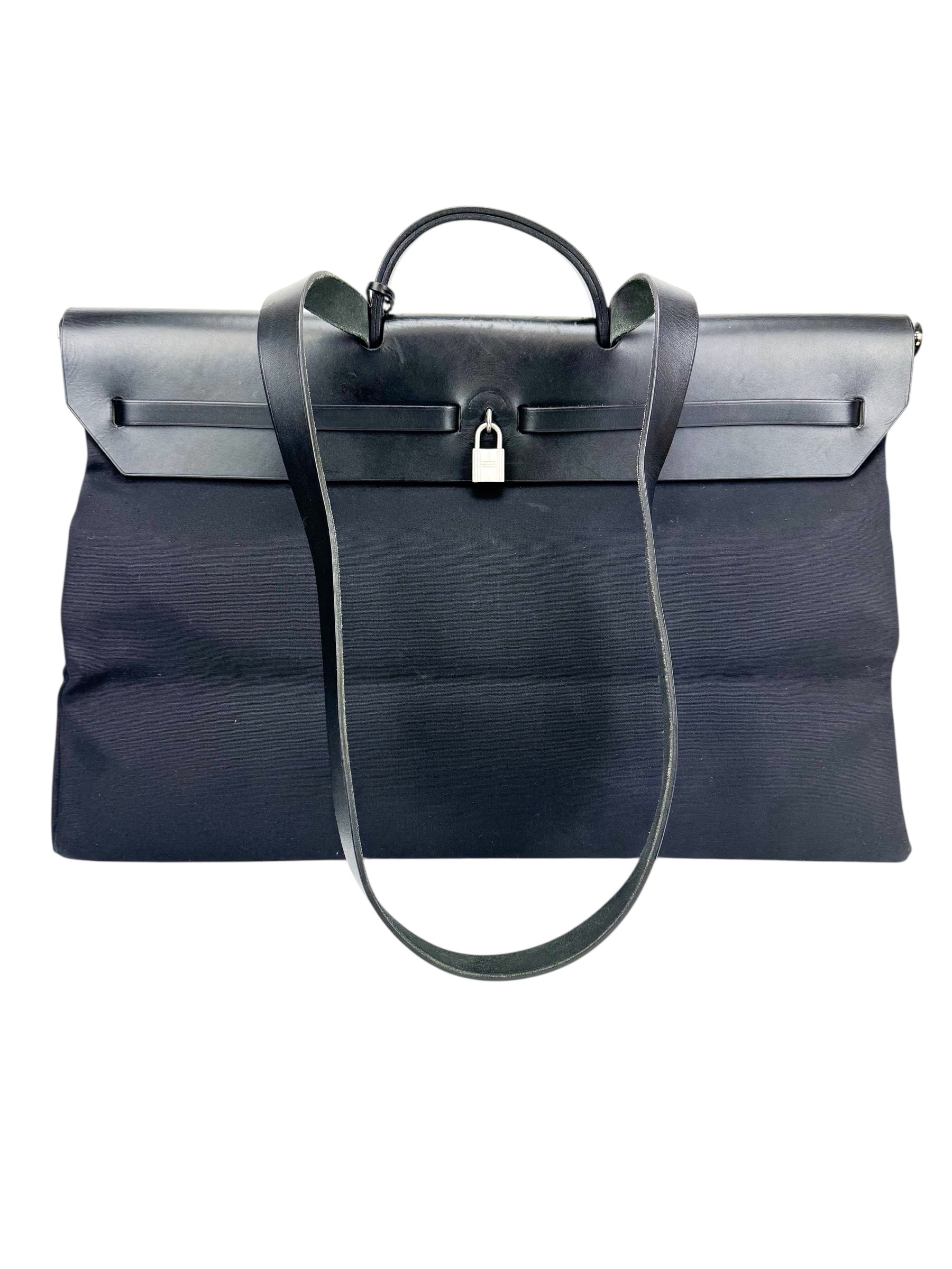 Hermès Black Toile and Leather XL Herbag W/ Spare Bag