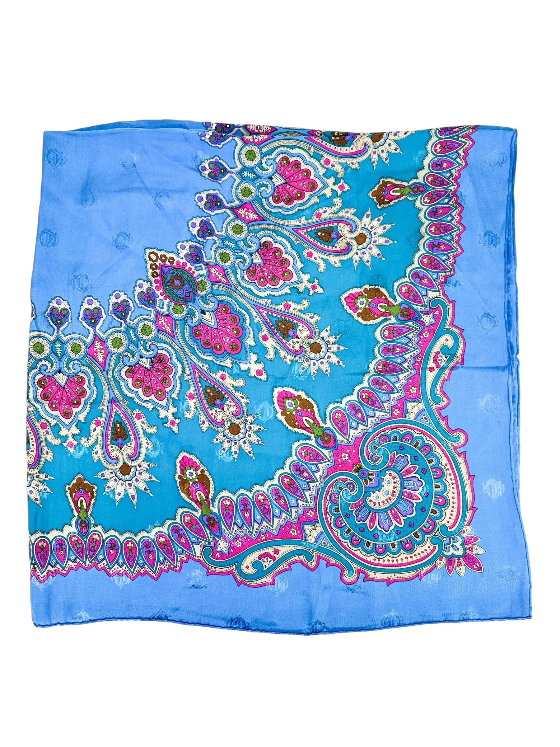 Christian Dior Jacquard Blue Multi Color Paisley Scarf