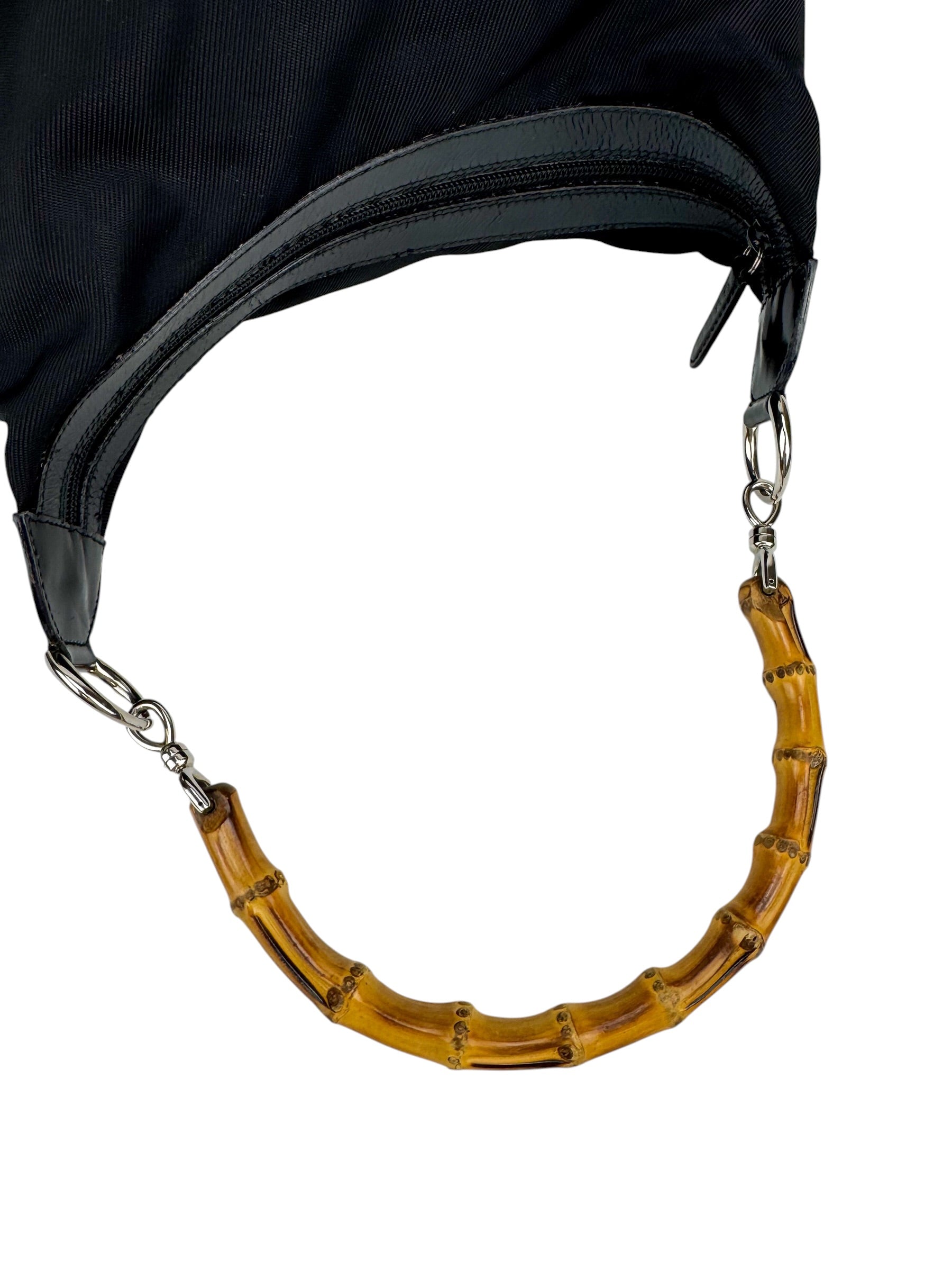 Gucci Black Nylon Bamboo Shoulder Bag