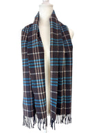 Burberry Brown and Blue Plaid Cashmere Scarf