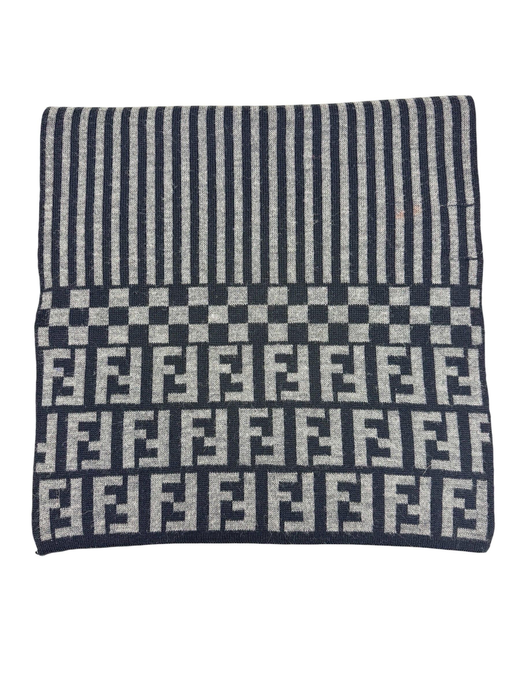 Fendi Grey and Black Zucca Wool Scarf