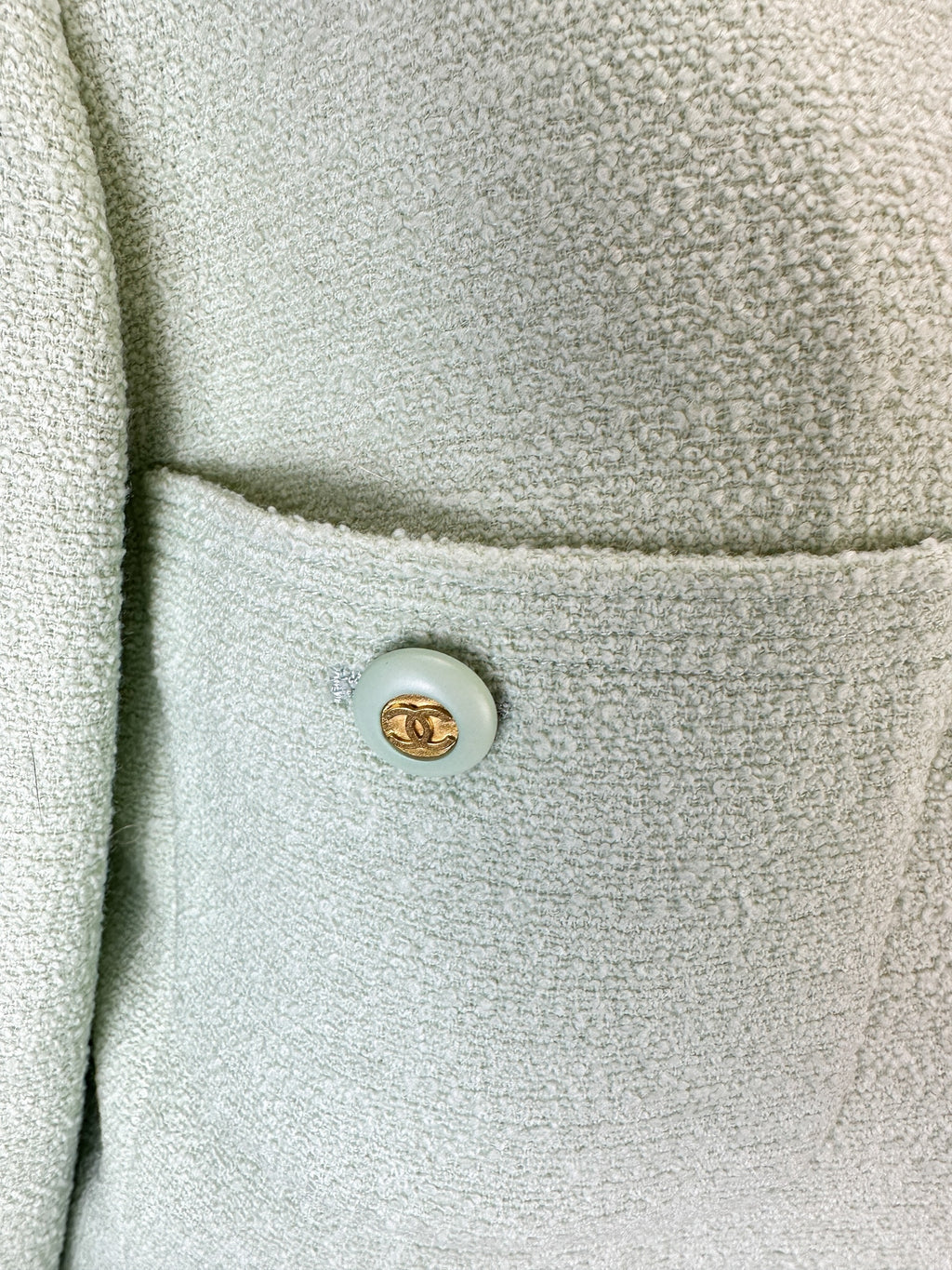 Chanel Green Tweed Jacket and Skirt Suit Size 42