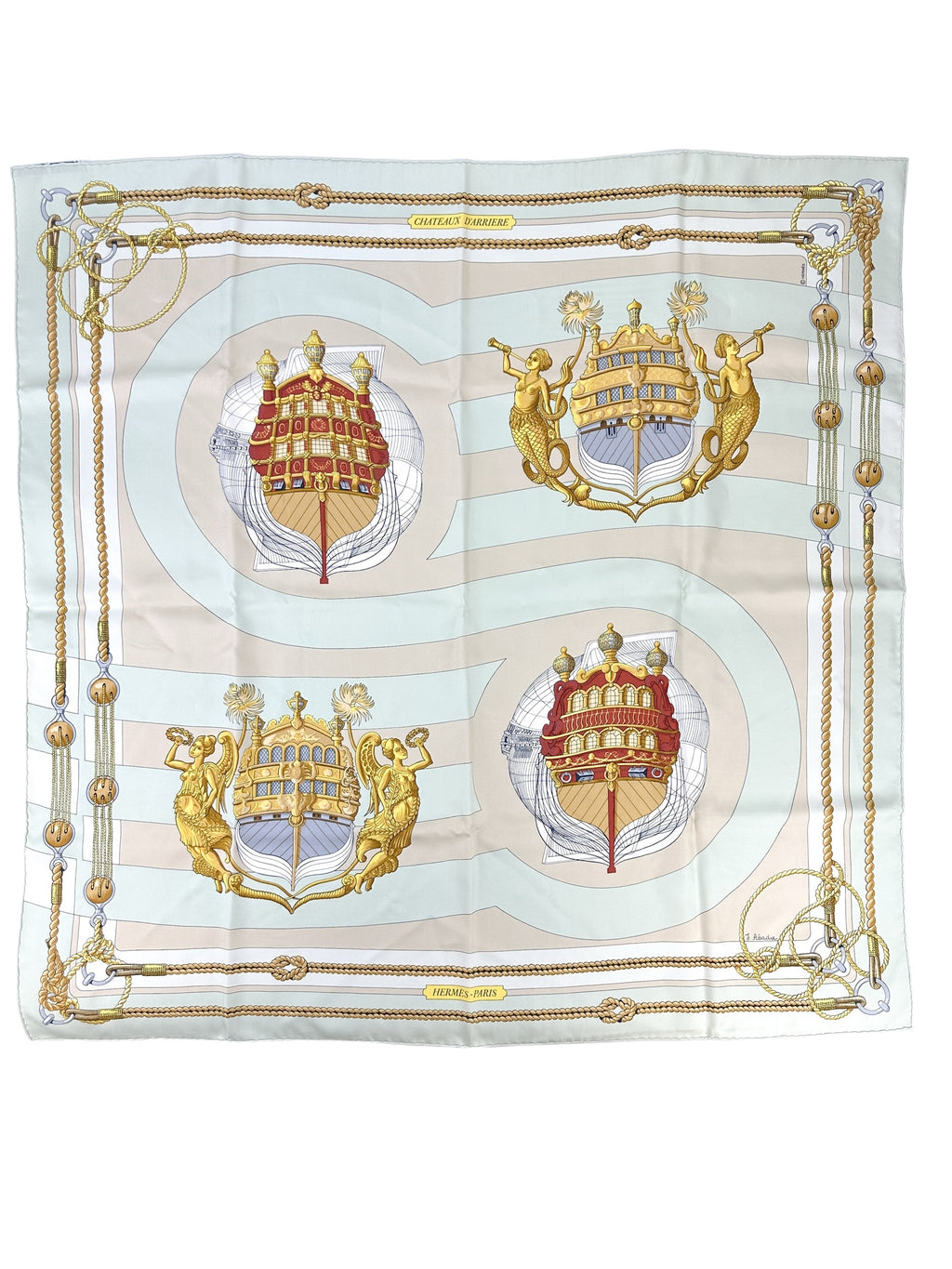 Hermes Chateaux D'Arriere Light Green 90cm Scarf
