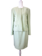 Chanel Green Tweed Jacket and Skirt Suit Size 42