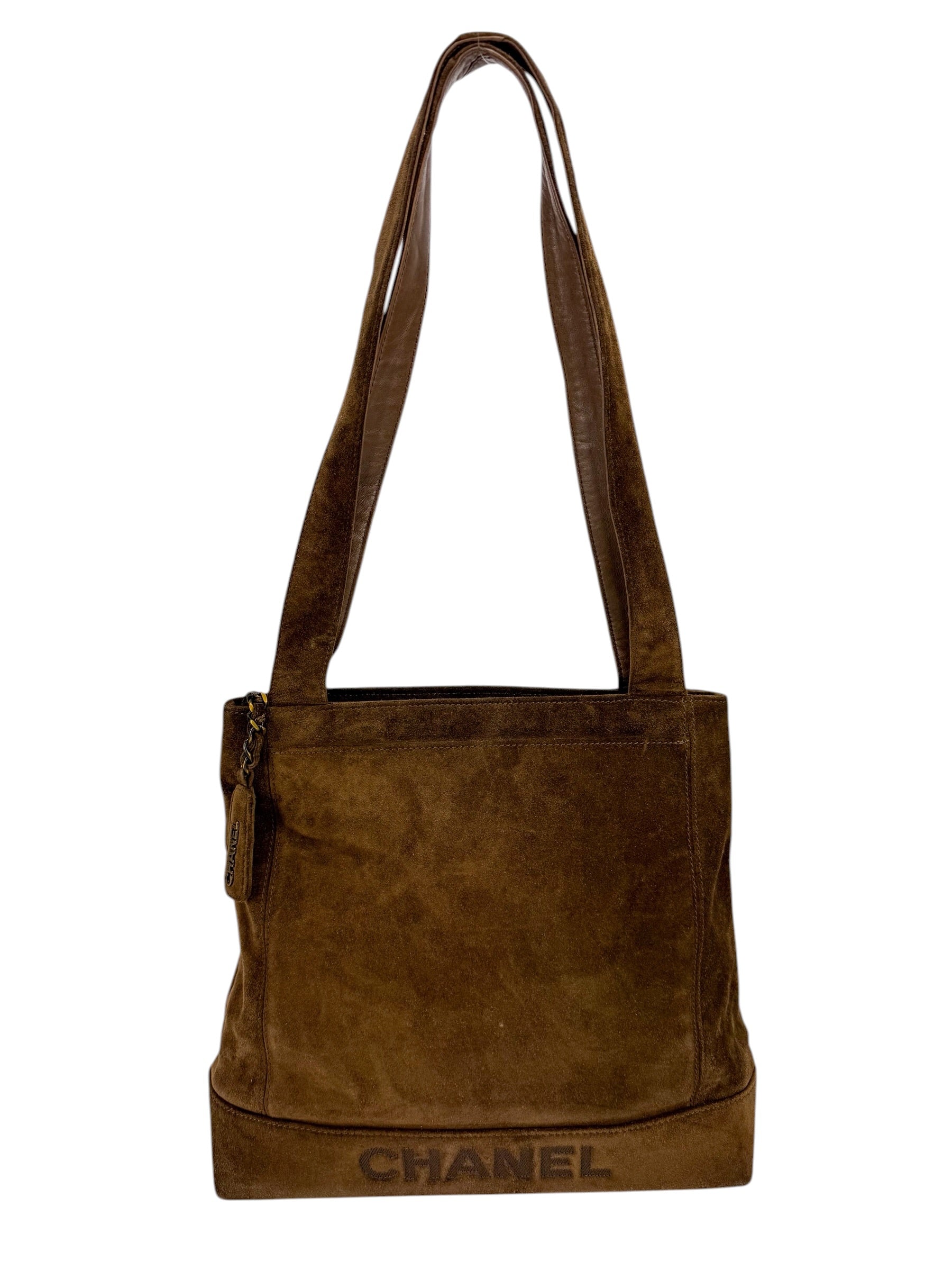 Chanel Vintage Brown Suede Shoulder Tote Bag
