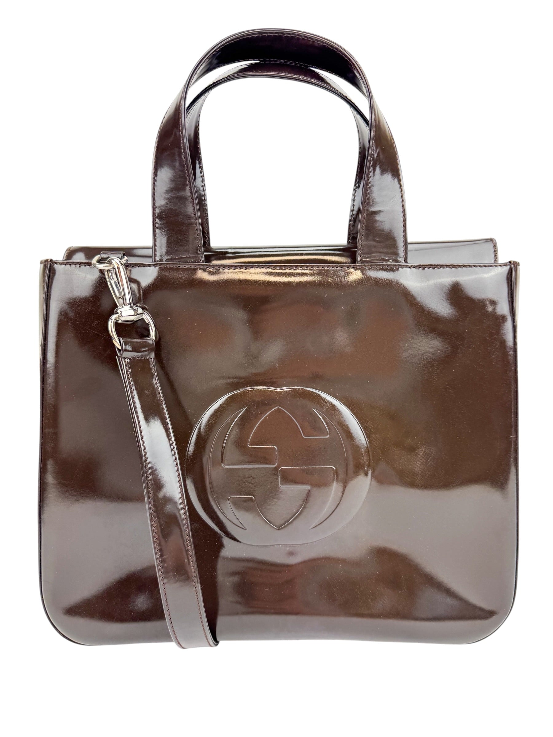 Gucci Brown Patent Interlocking GG Bag