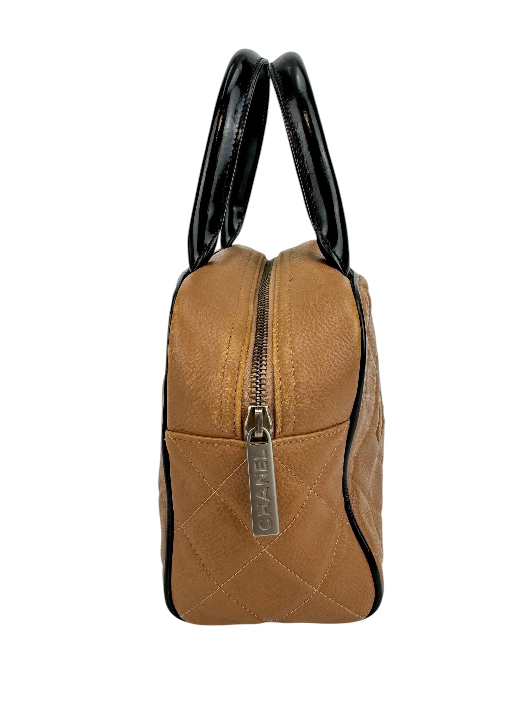 Chanel Brown Quilted Caviar Mini Bowler Bag