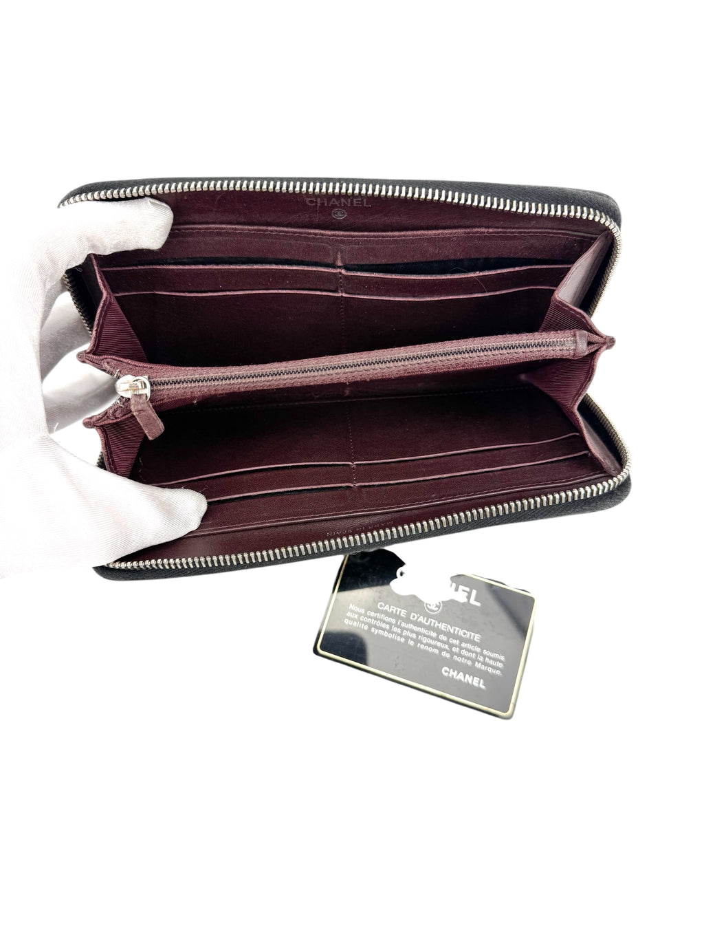 Chanel Black Quilted Caviar Zip Around Wallet