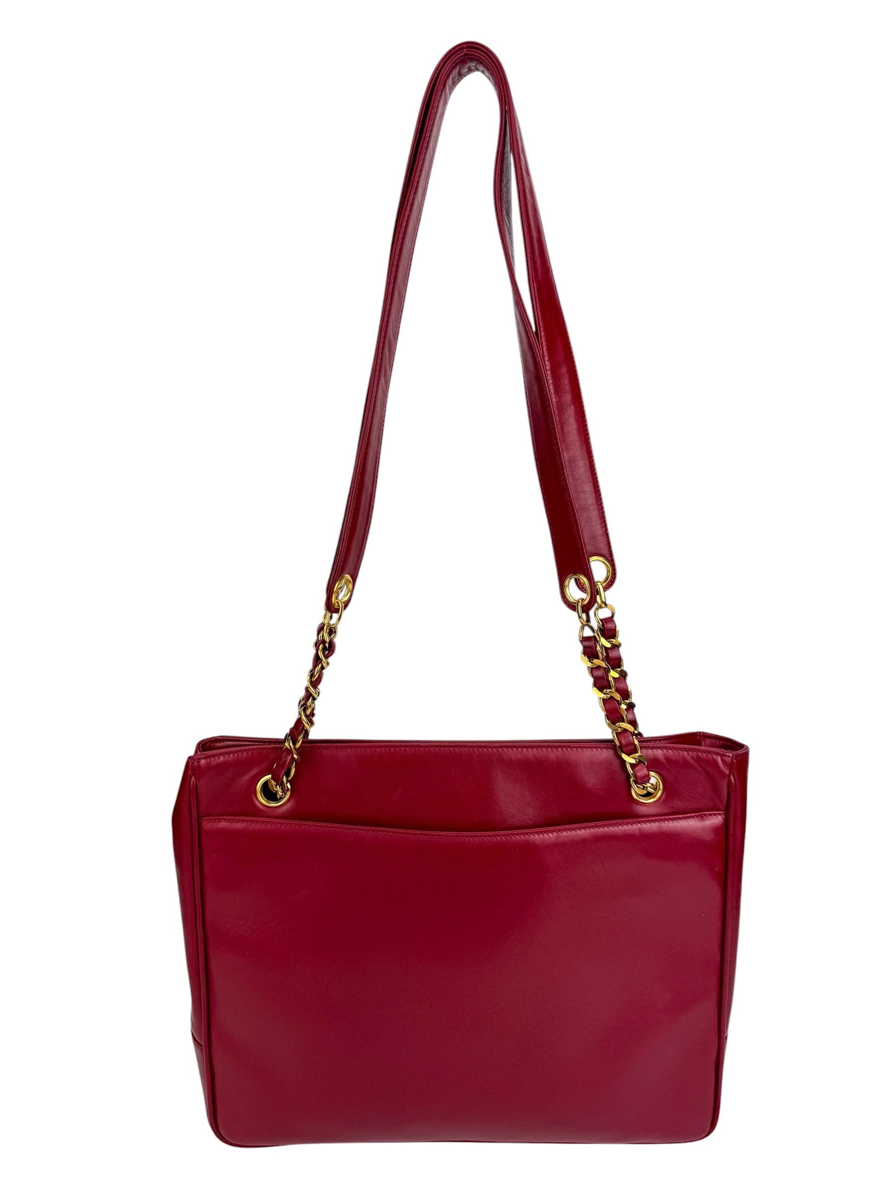 Chanel Red Lambskin Timeless Tote