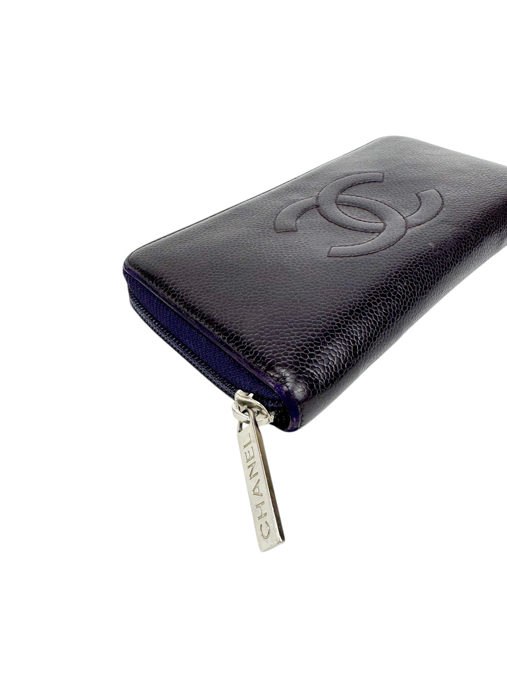 Chanel Purple Caviar Zip Around Wallet