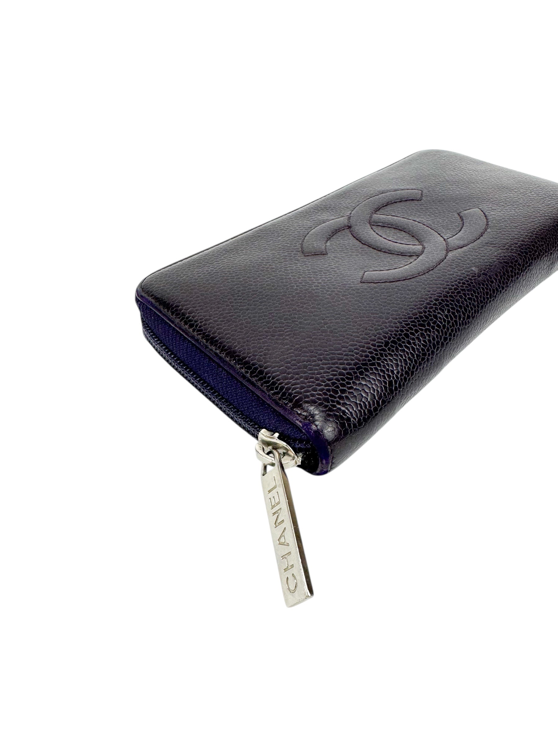 Chanel Purple Caviar Zip Around Wallet