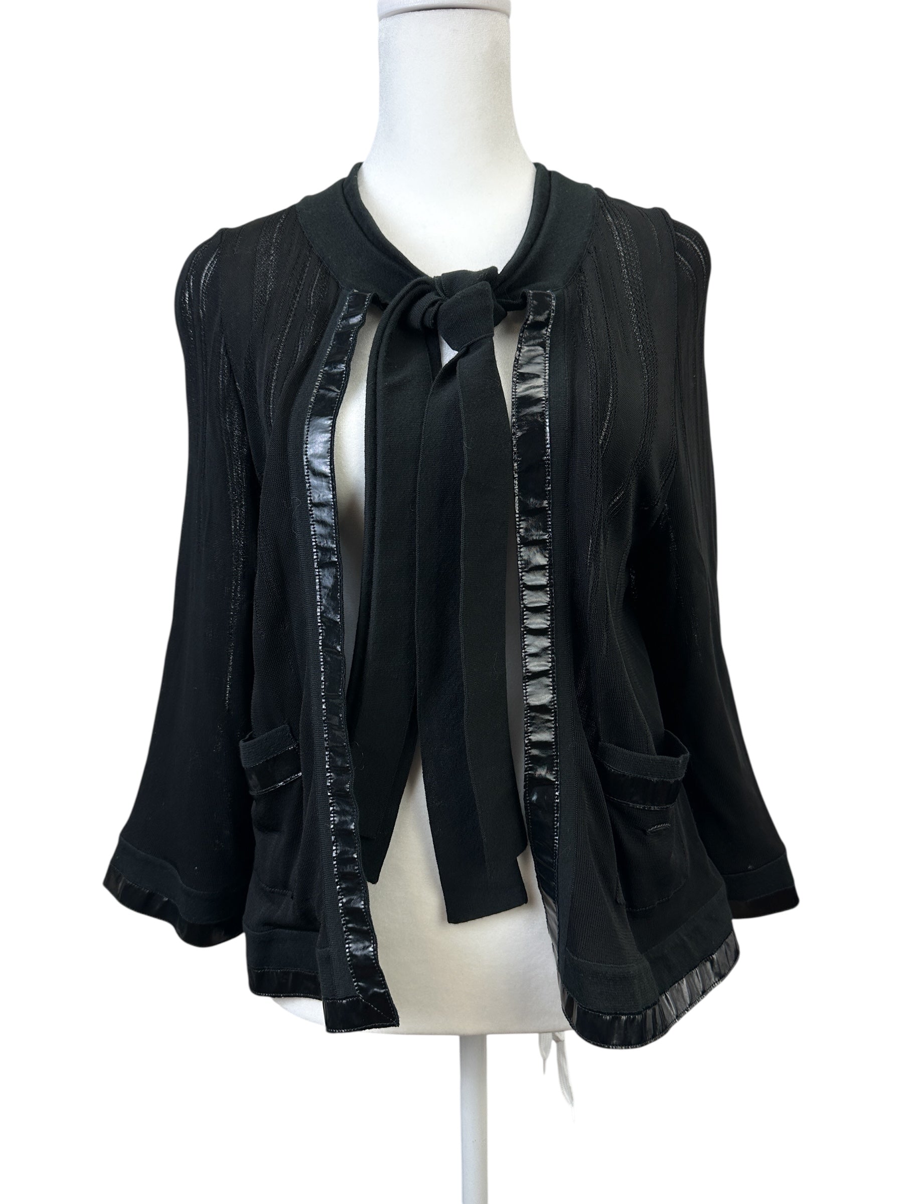 Chanel Black Cardigan w/ Bow Tie Size 42