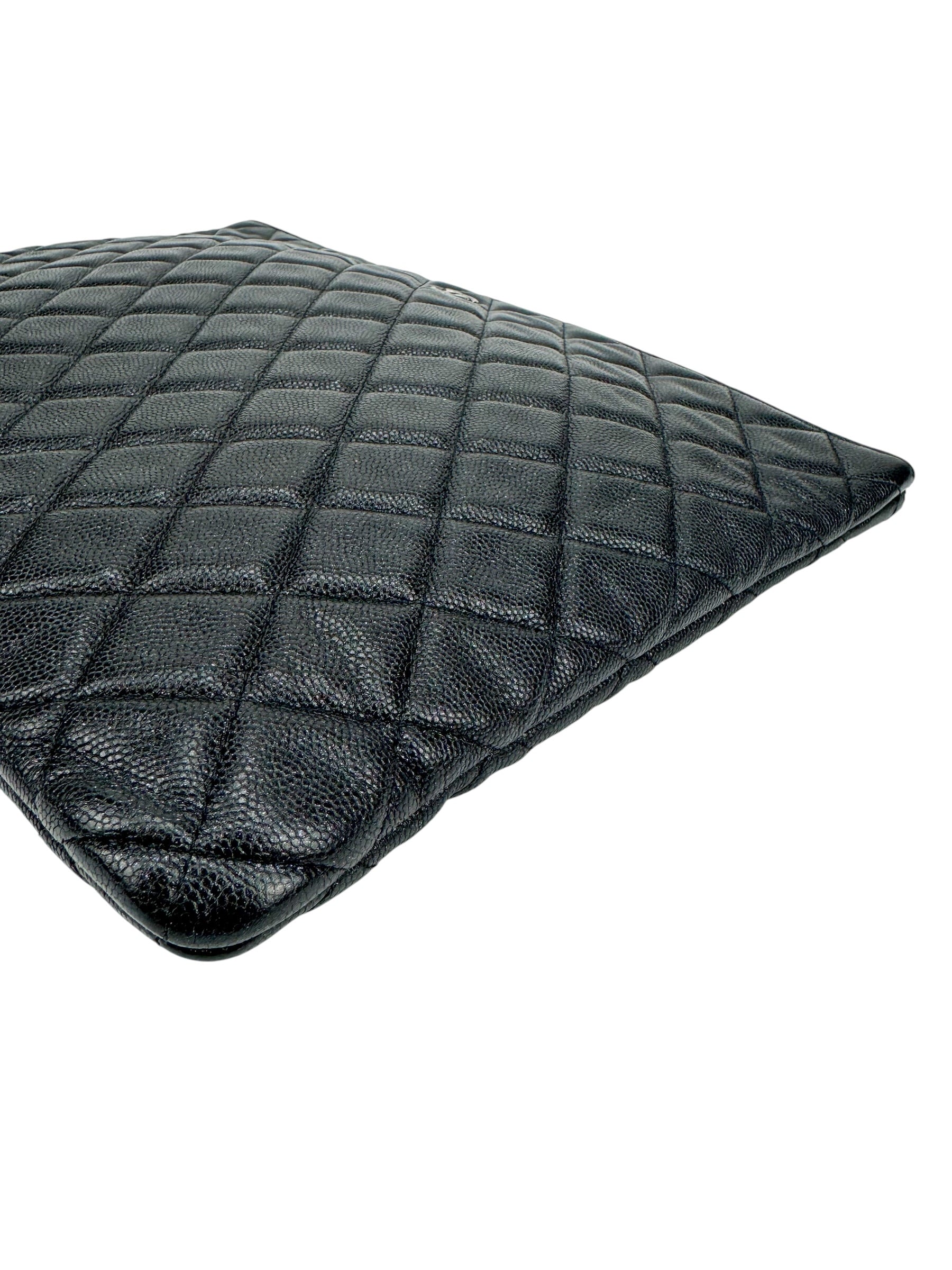 Chanel Black Caviar Large O Case Clutch