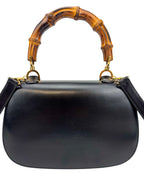 Gucci Vintage Medium Black Leather 1947 Bamboo Bag