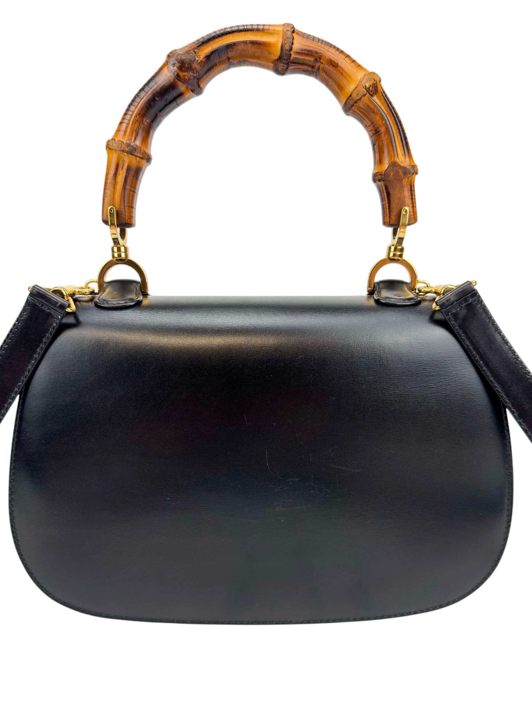 Gucci Vintage Medium Black Leather 1947 Bamboo Bag
