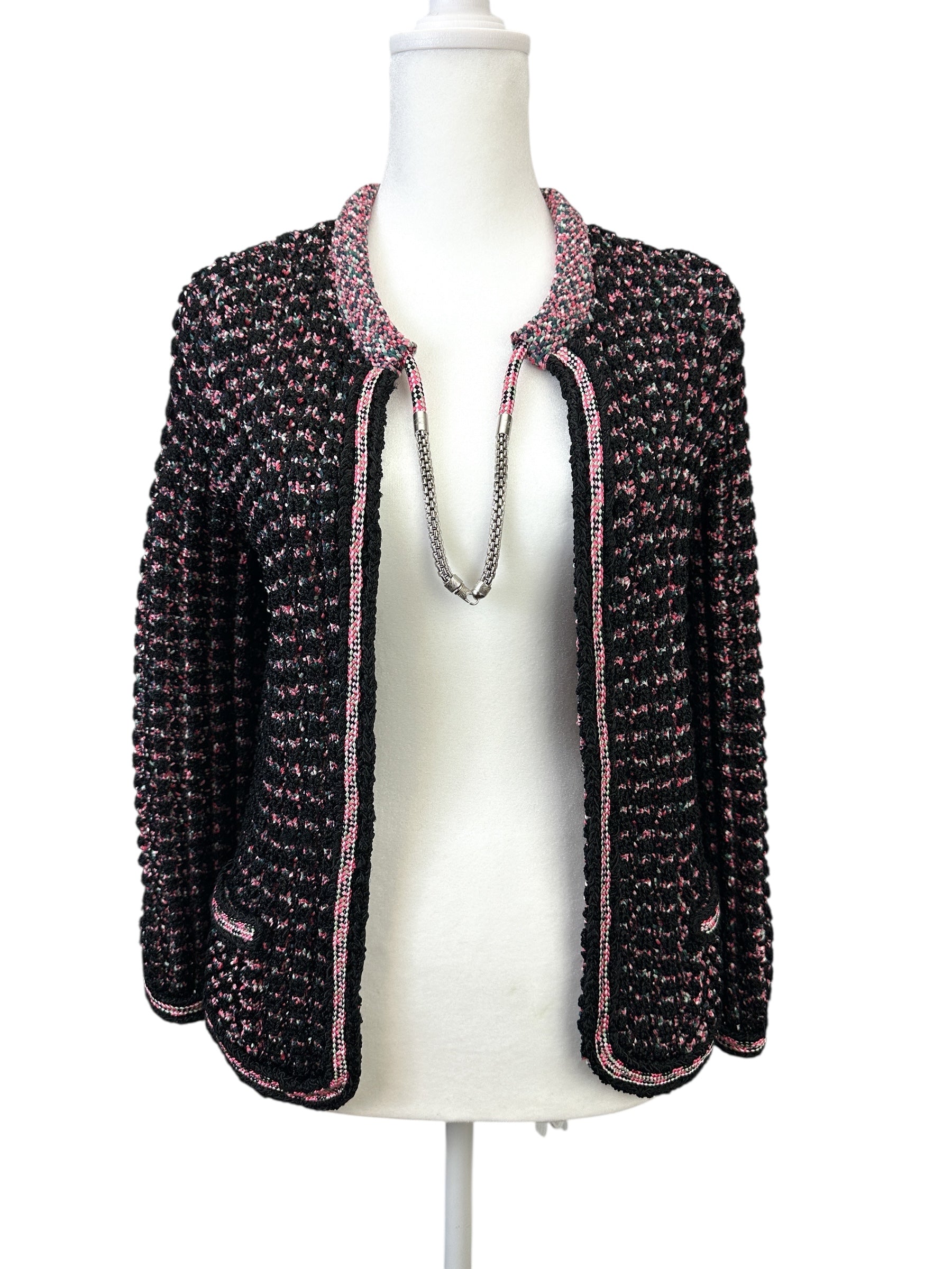 Chanel Black/Pink Tweed Knit Jacket Size 38