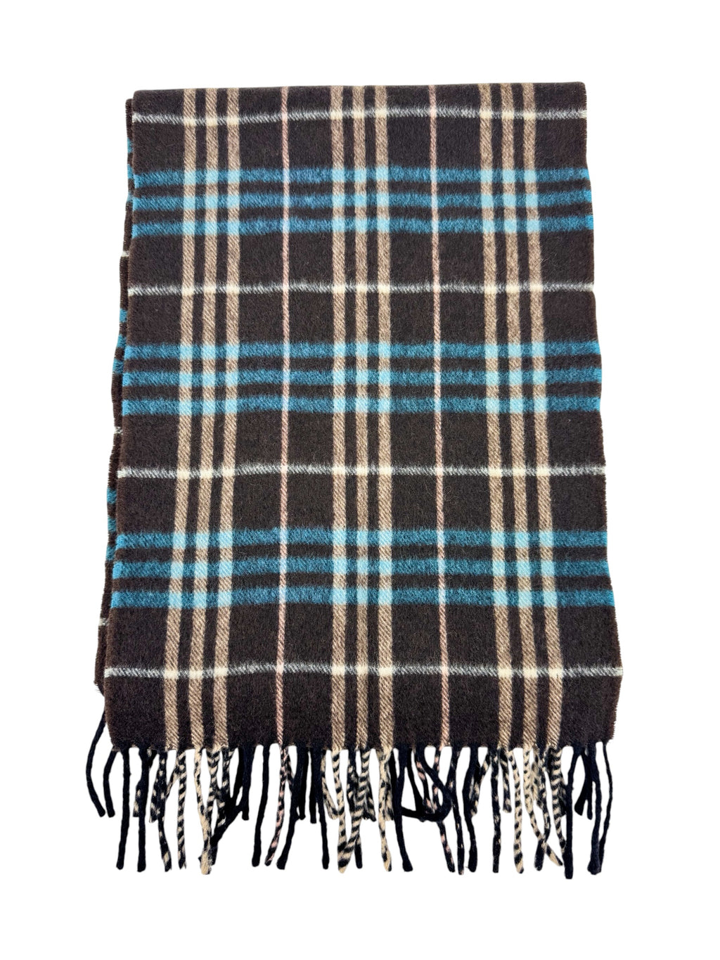 Burberry Brown and Blue Plaid Cashmere Scarf