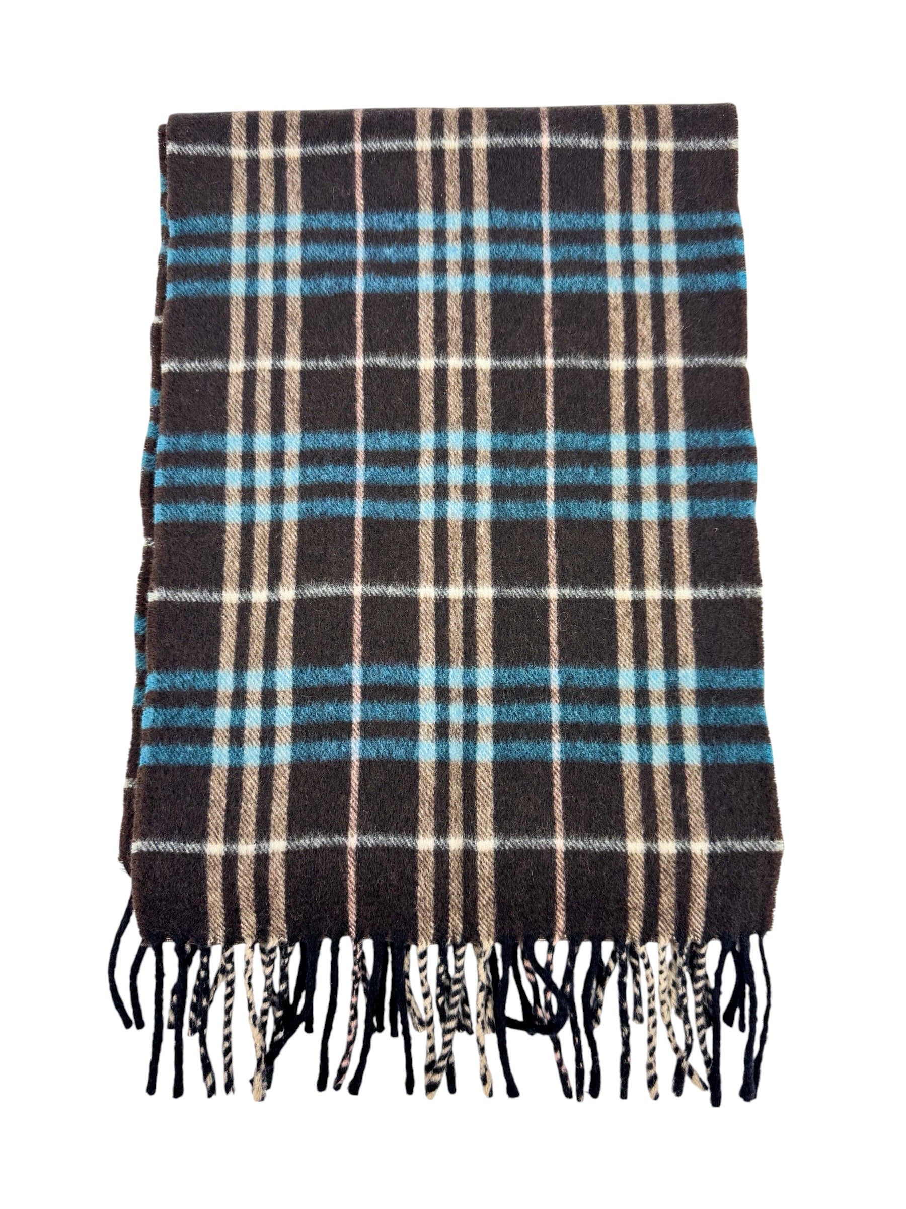 Burberry Brown and Blue Plaid Cashmere Scarf