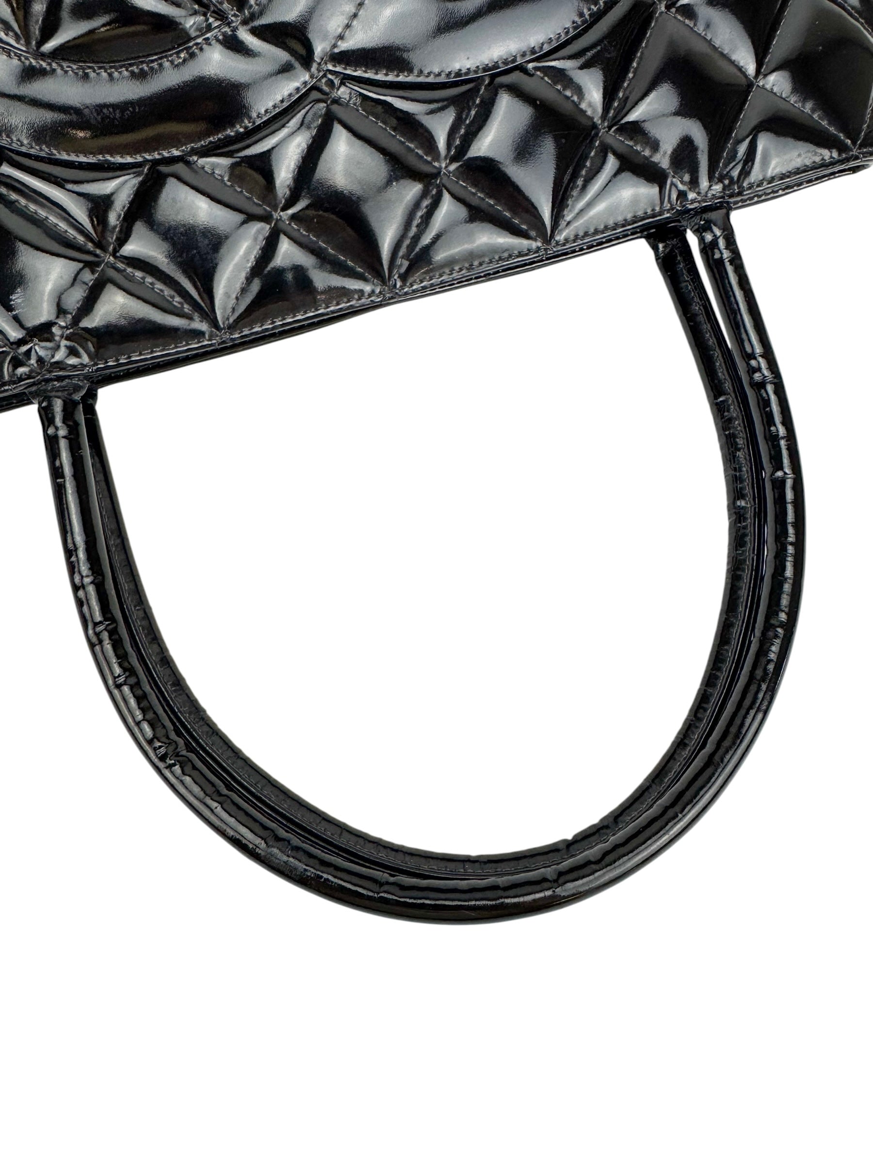Chanel Black Patent Leather Medallion Tote
