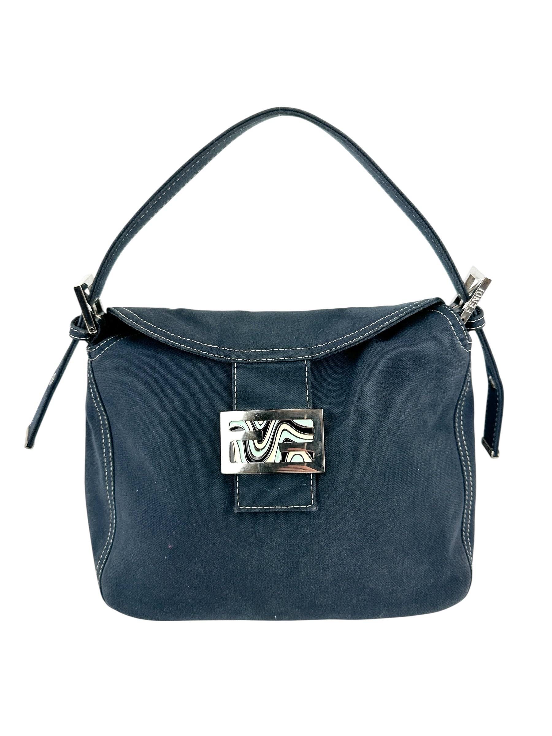 Fendi Navy Canvas Baguette