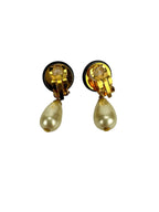 Chanel Black Gold Pearl Drop Clip-On Earrings