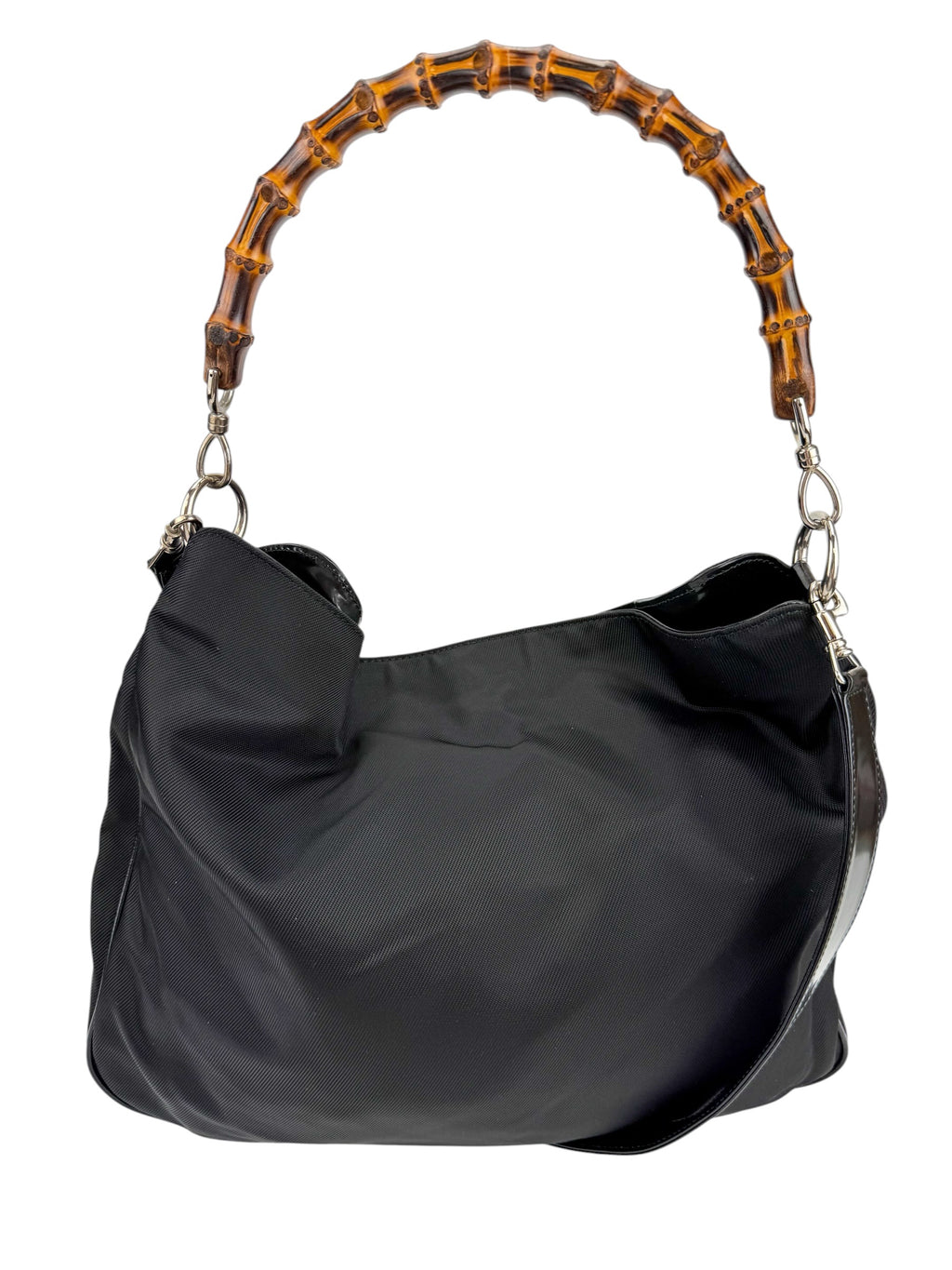 Gucci Black Nylon Bamboo Hobo Bag