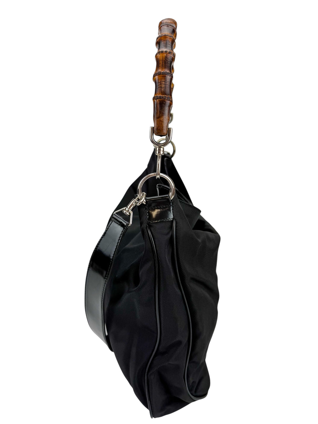Gucci Black Nylon Bamboo Hobo Bag