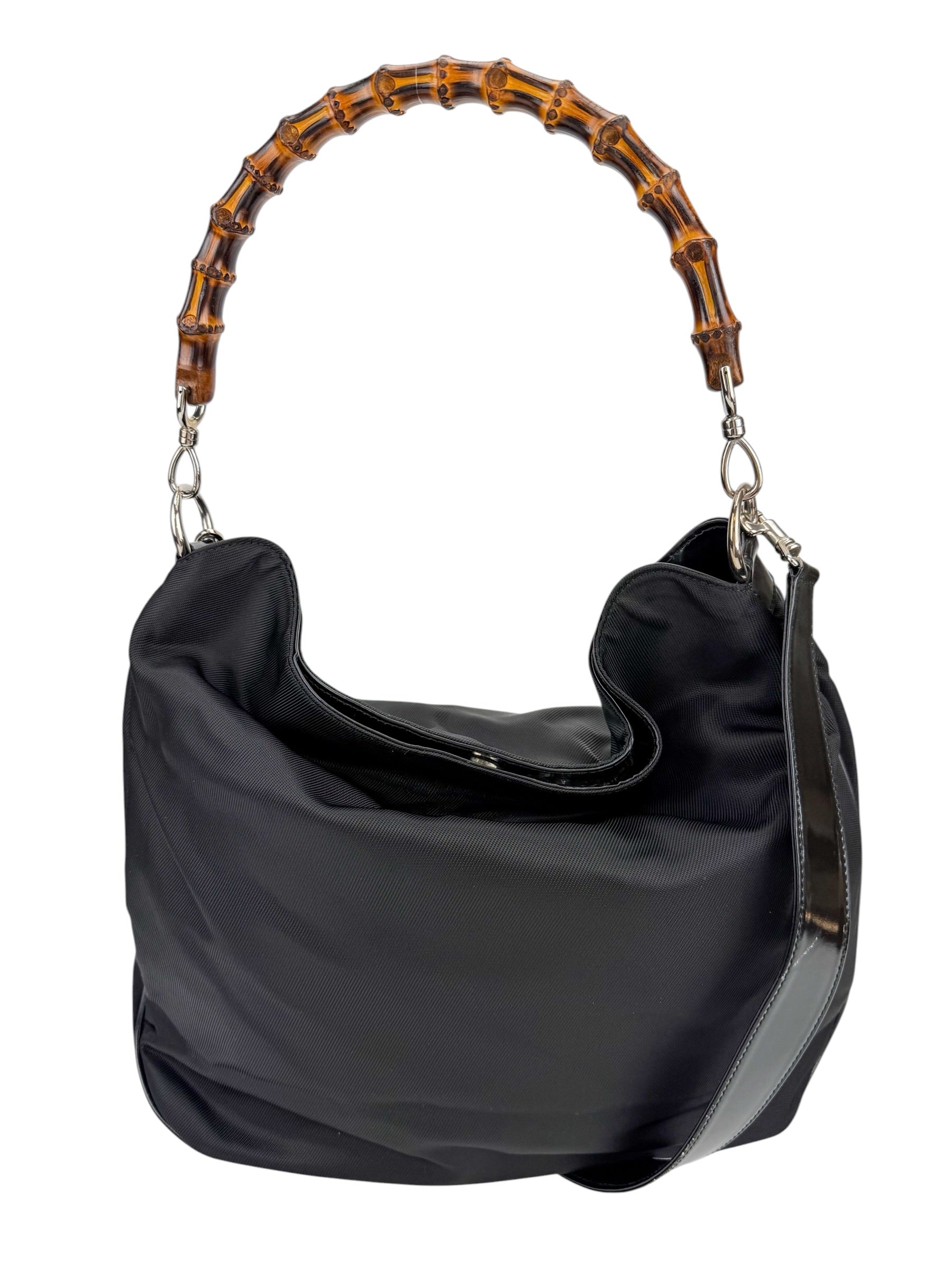 Gucci Black Nylon Bamboo Hobo Bag