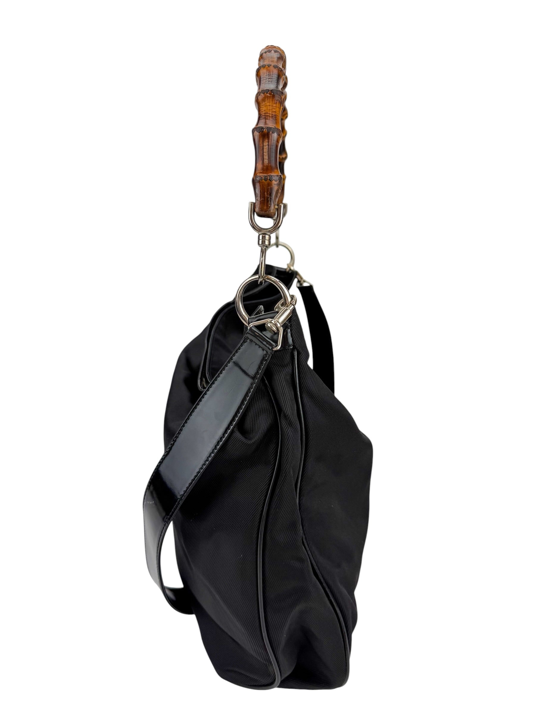 Gucci Black Nylon Bamboo Hobo Bag
