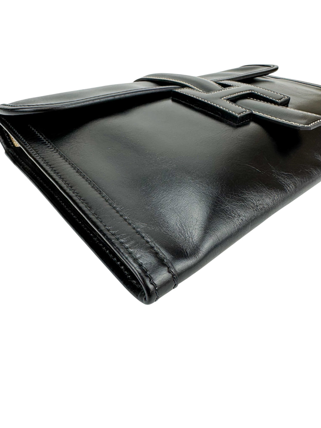 Hermès Vintage Black Box Calf Jige Clutch PM