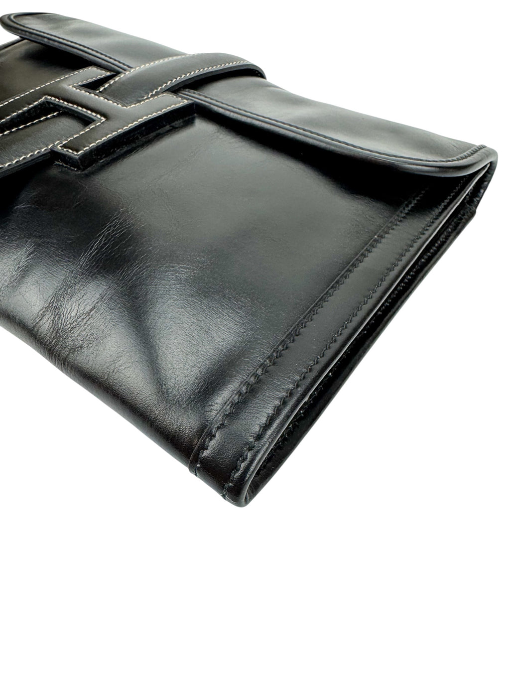 Hermès Vintage Black Box Calf Jige Clutch PM