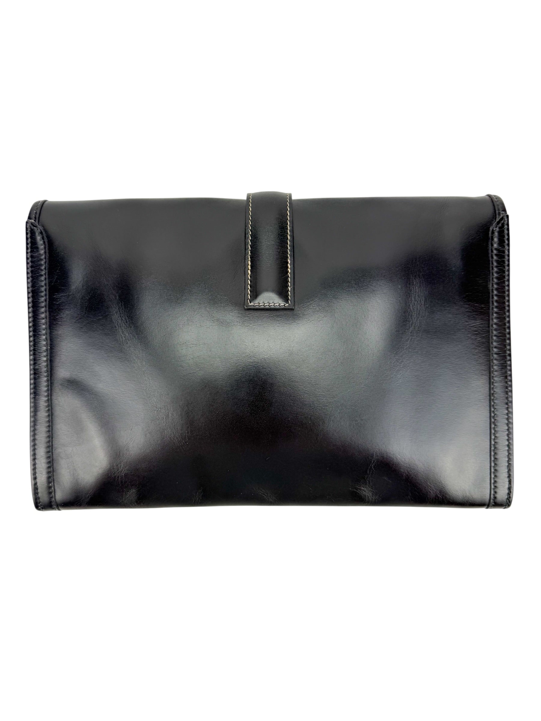 Hermès Vintage Black Box Calf Jige Clutch PM