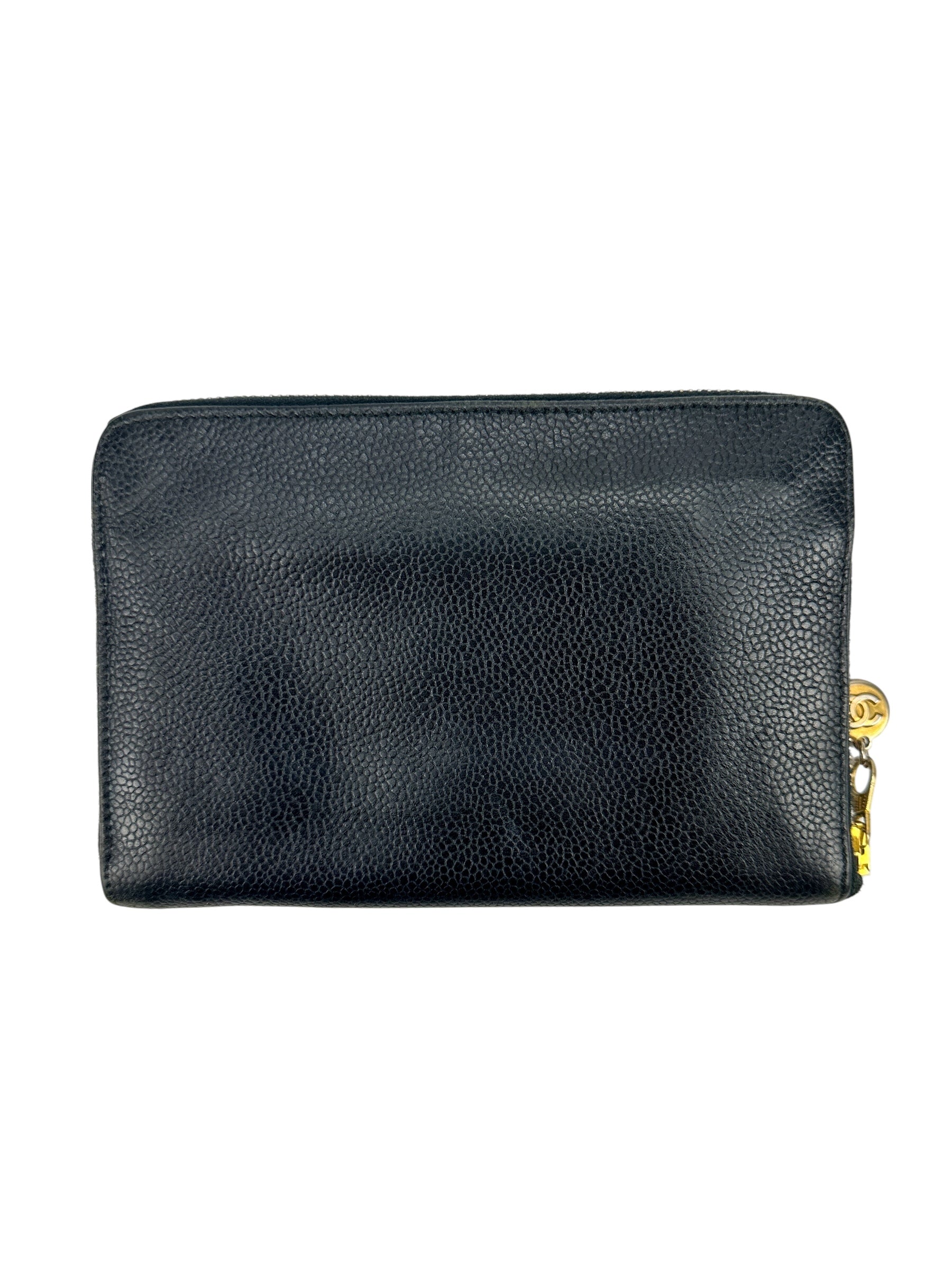 Chanel Black Caviar Zip Around Wallet
