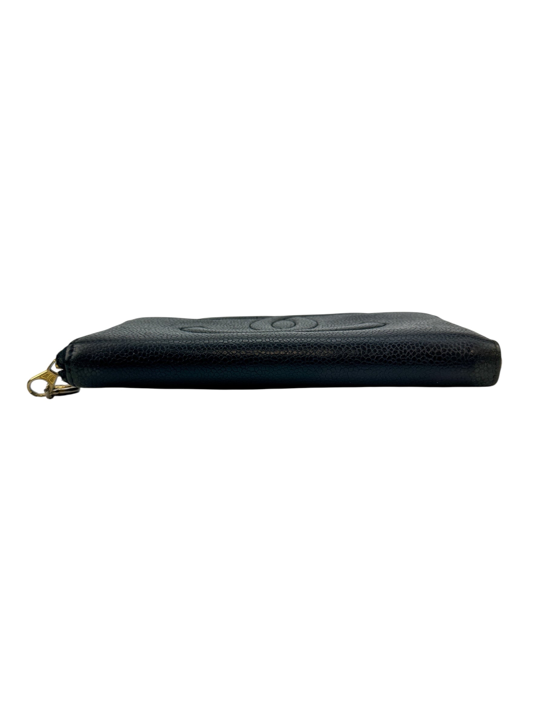 Chanel Black Caviar Zip Around Wallet