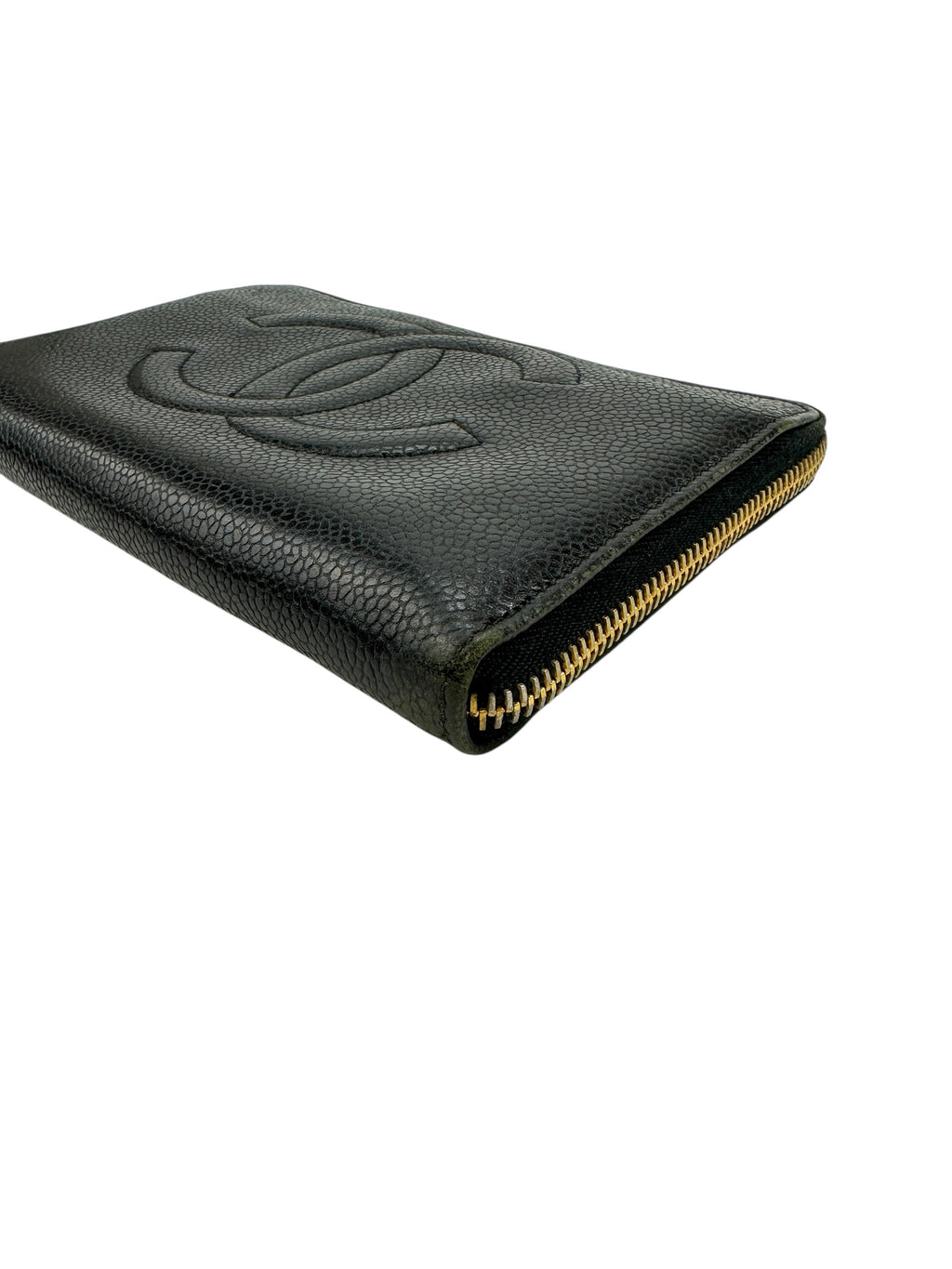 Chanel Black Caviar Zip Around Wallet