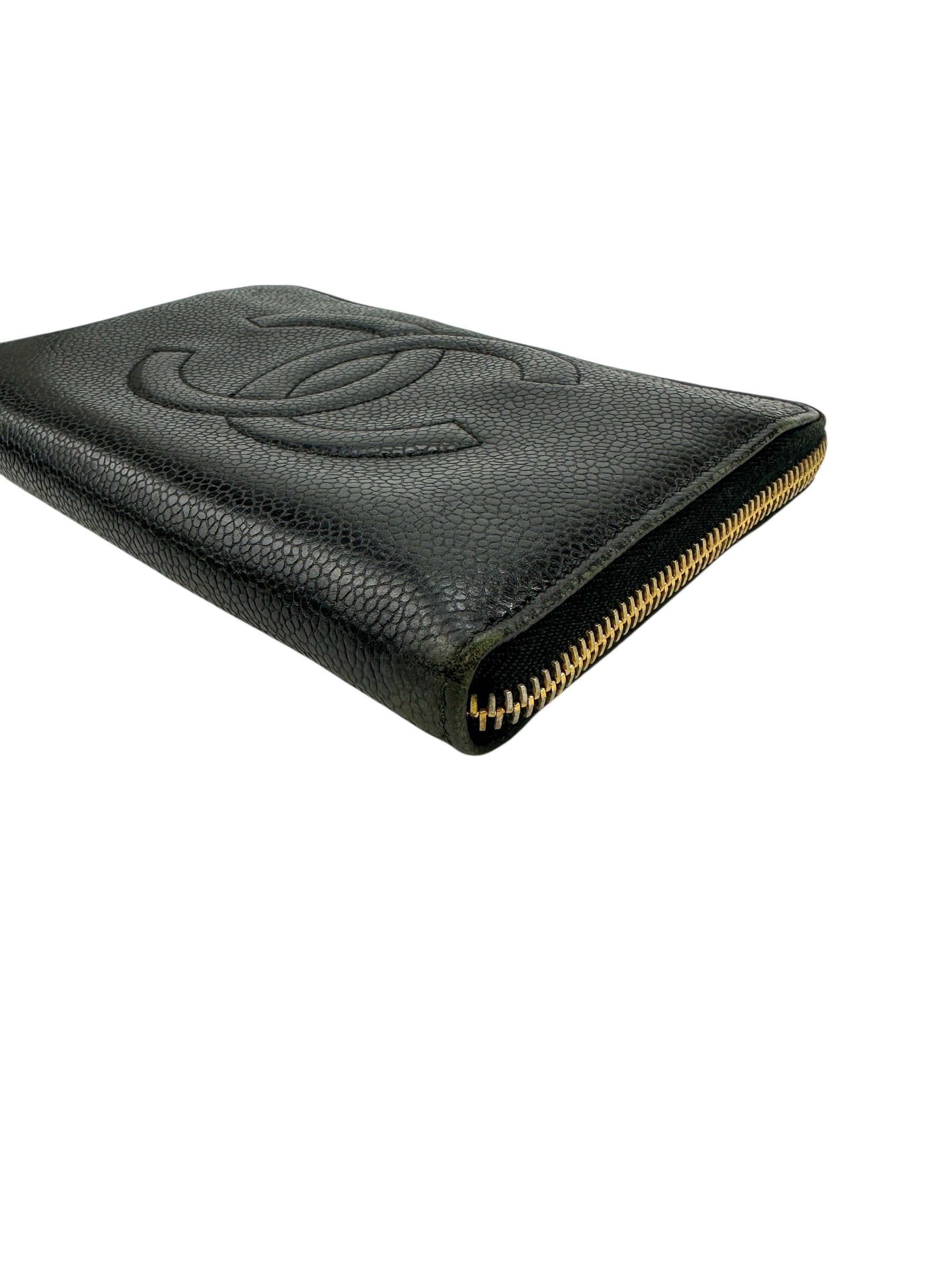 Chanel Black Caviar Zip Around Wallet