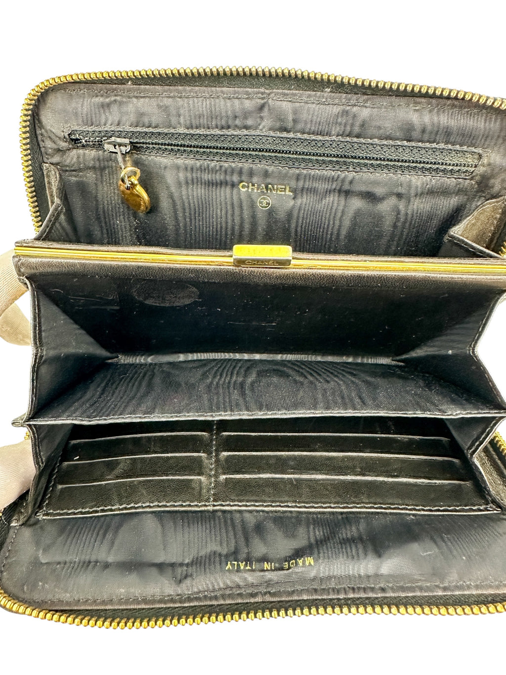 Chanel Black Caviar Zip Around Wallet