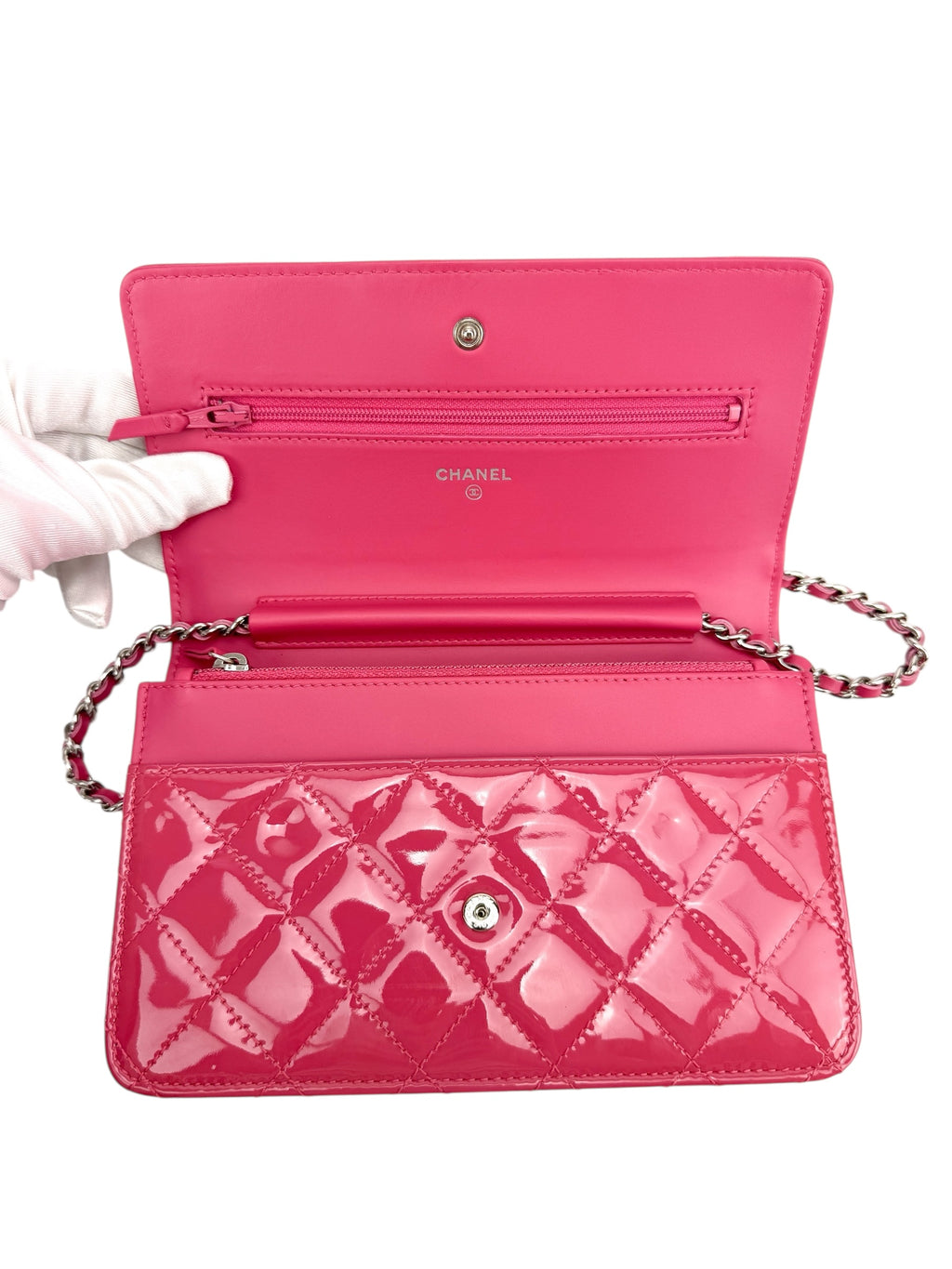 Chanel Pink Patent Leather Wallet On Chain (WOC)