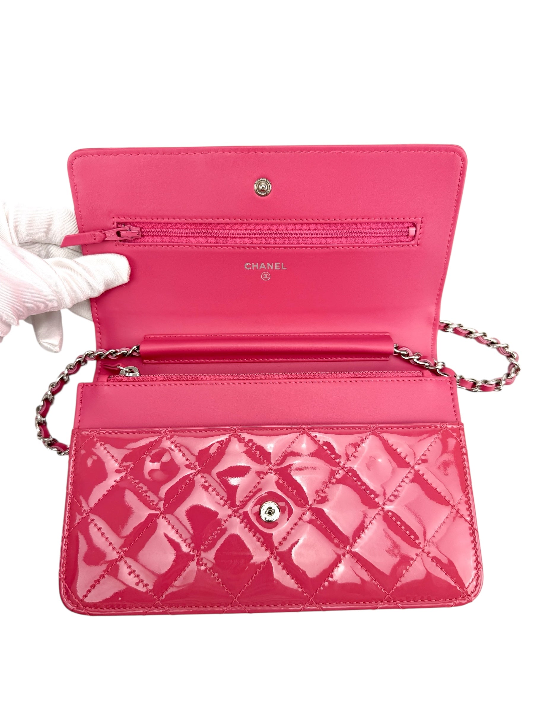 Chanel Pink Patent Leather Wallet On Chain (WOC)