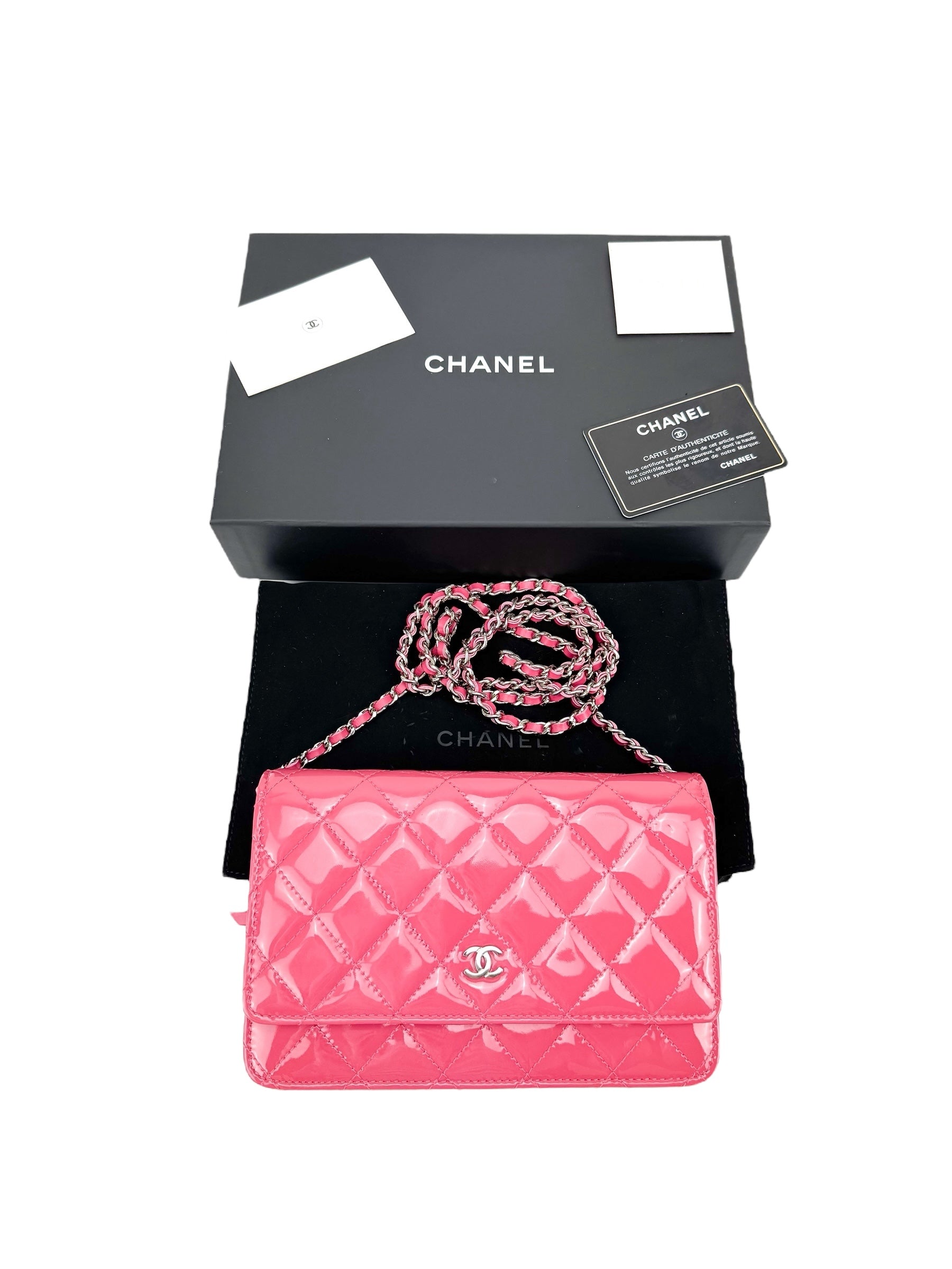 Chanel Pink Patent Leather Wallet On Chain (WOC)