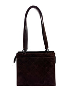 Chanel Brown Quilted Suede Shoulder Tote Bag