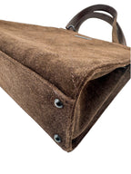 Chanel Brown Quilted Suede Shoulder Tote Bag
