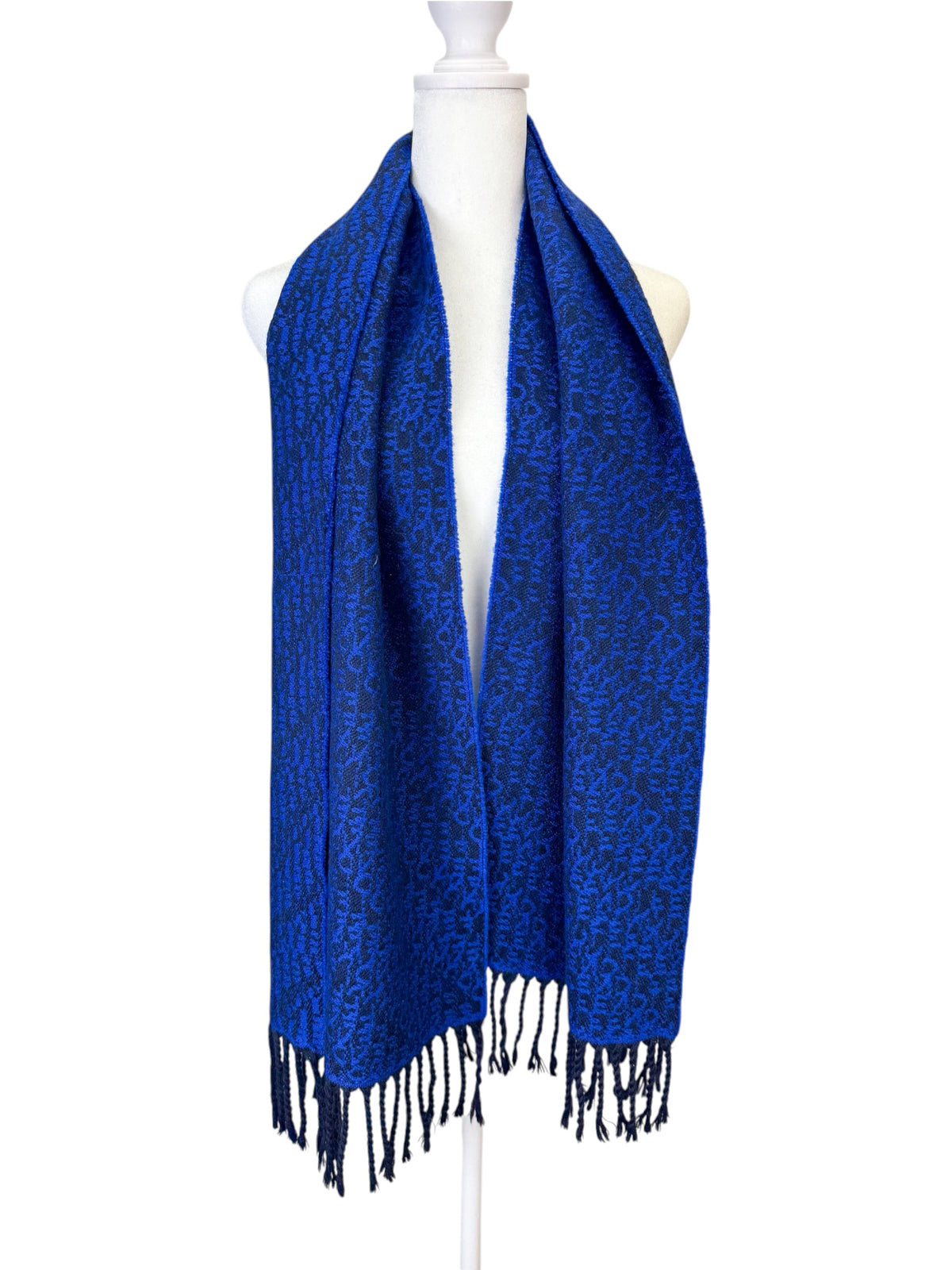 Fendi Blue Wool Logo Scarf