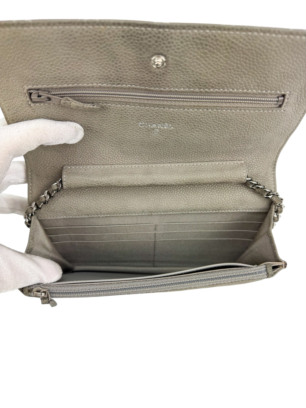 Chanel Grey Caviar Wallet on Chain (WOC)