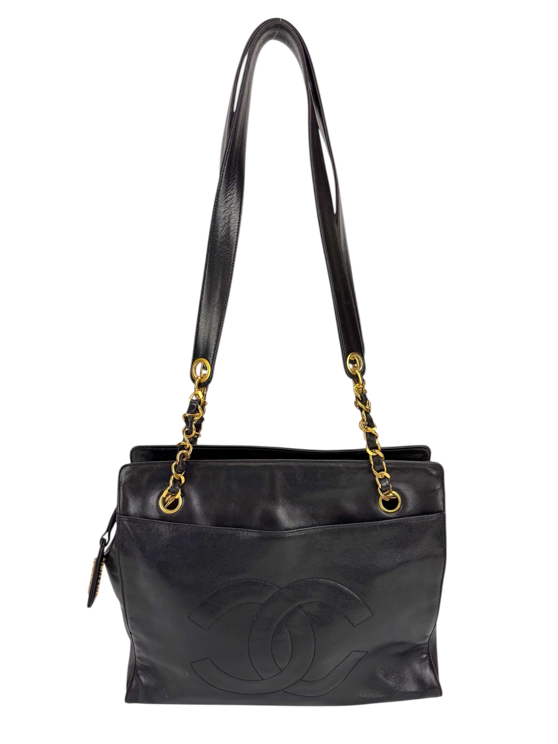 Chanel Vintage Black Leather Timeless Tote